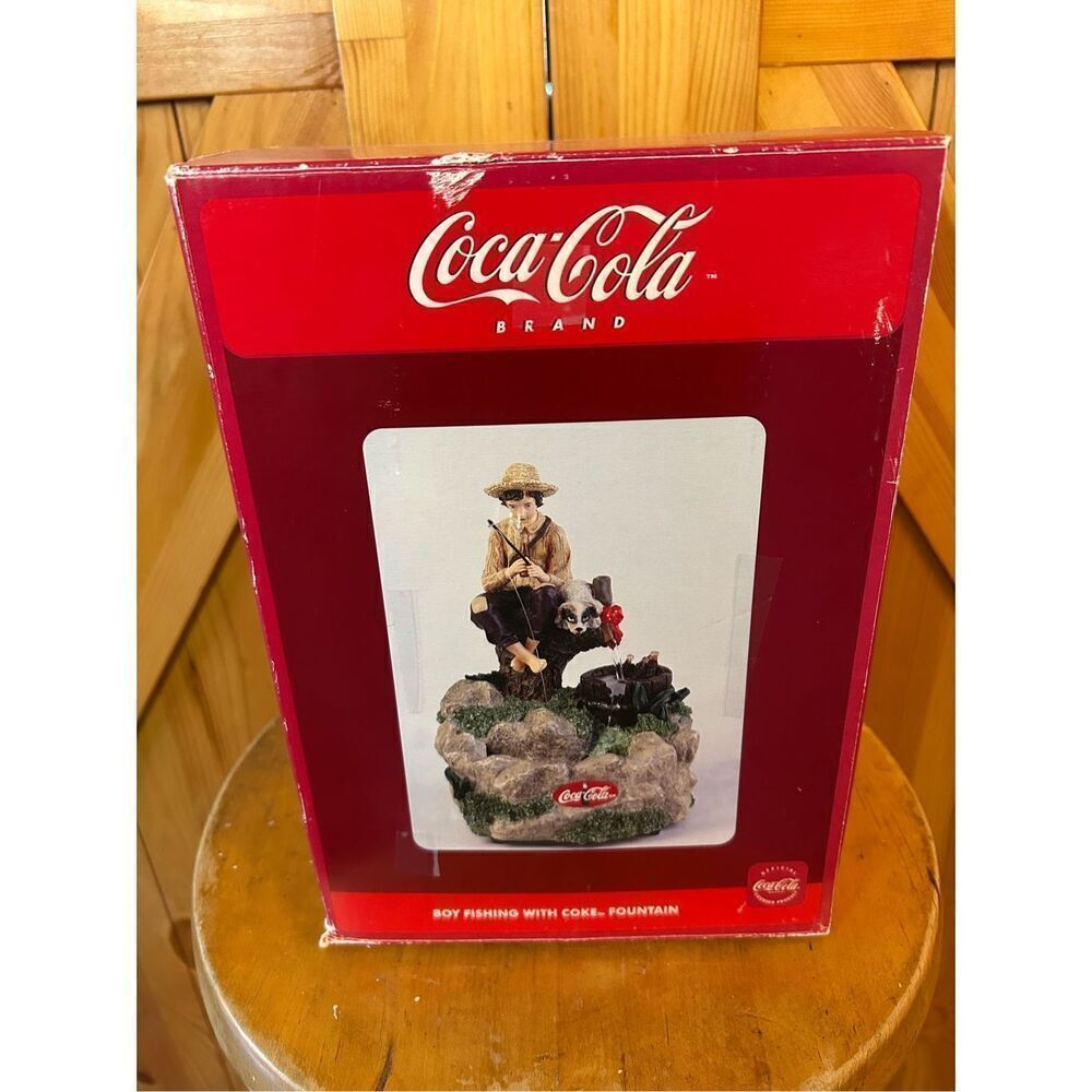 Coca Cola Table Top Water Fountain Norman Rockwell Boy Fishing with Dog Coke (86